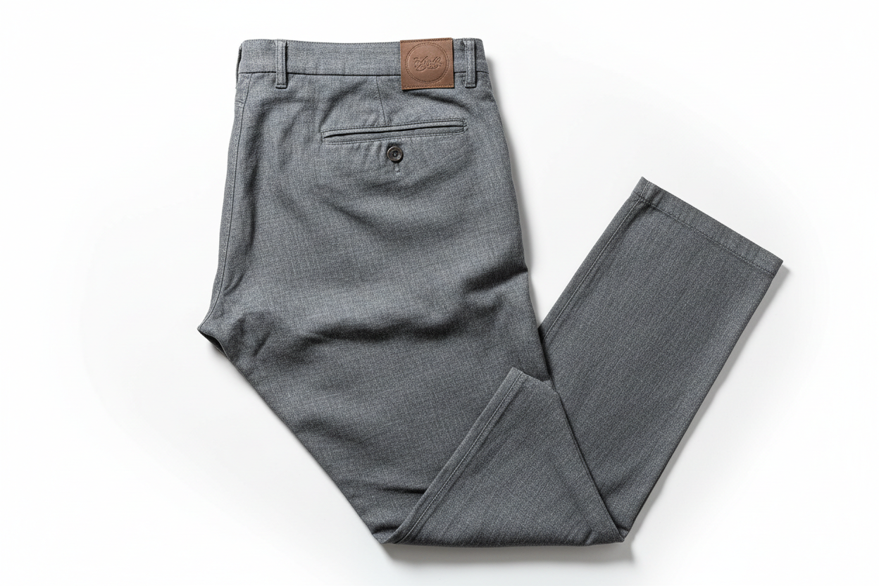 Men's formal linen pants with a slim fit and multiple pockets.